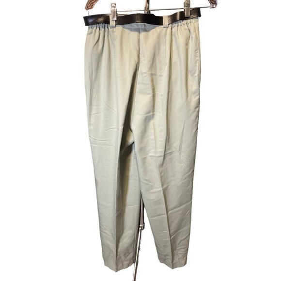 Dyanna B NWT Sage Green Pleated Pants Black Belt Sz 14 - Picture 2 of 7